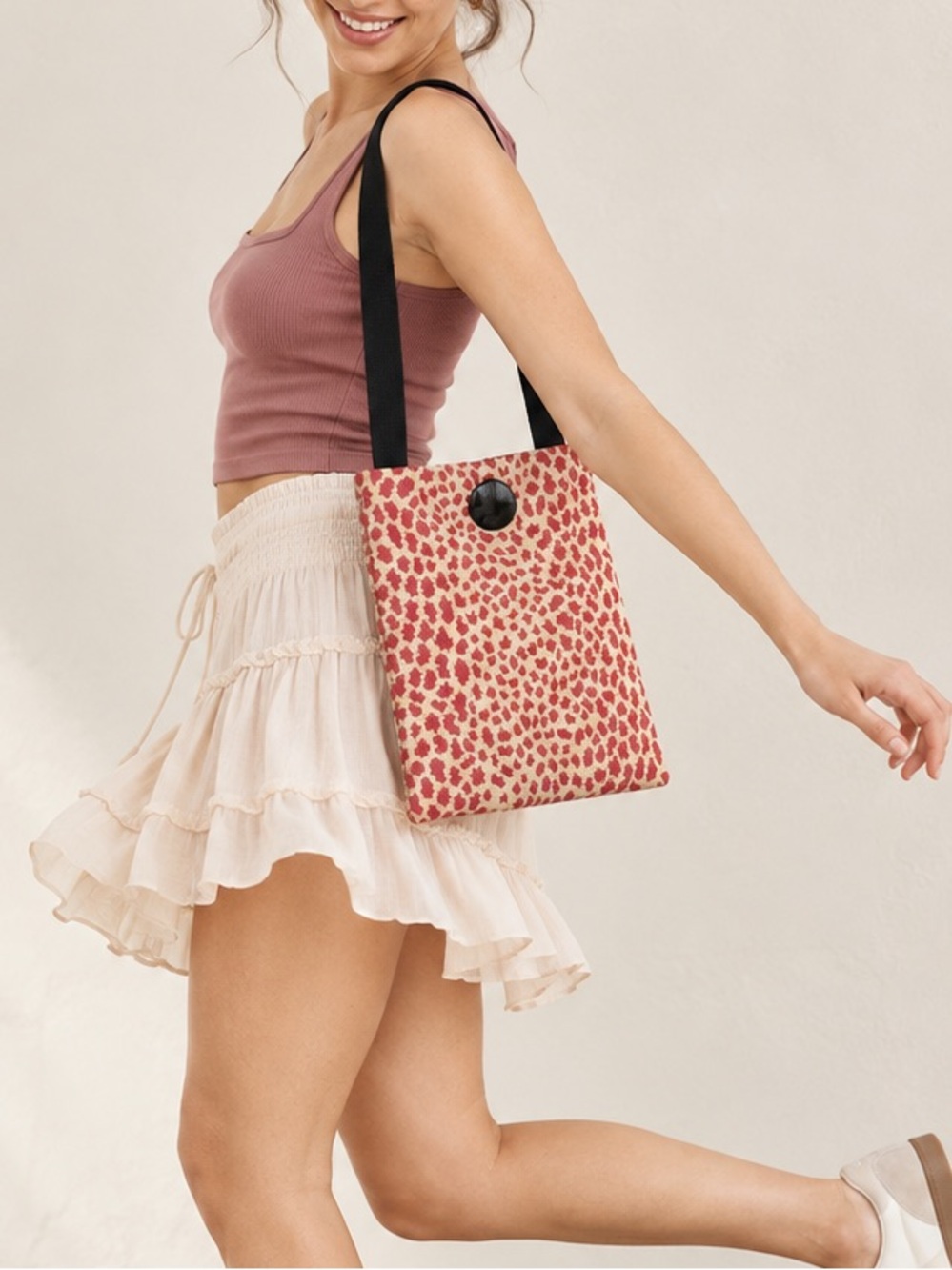 Leopard Red CreamTweed Shoulder Bag